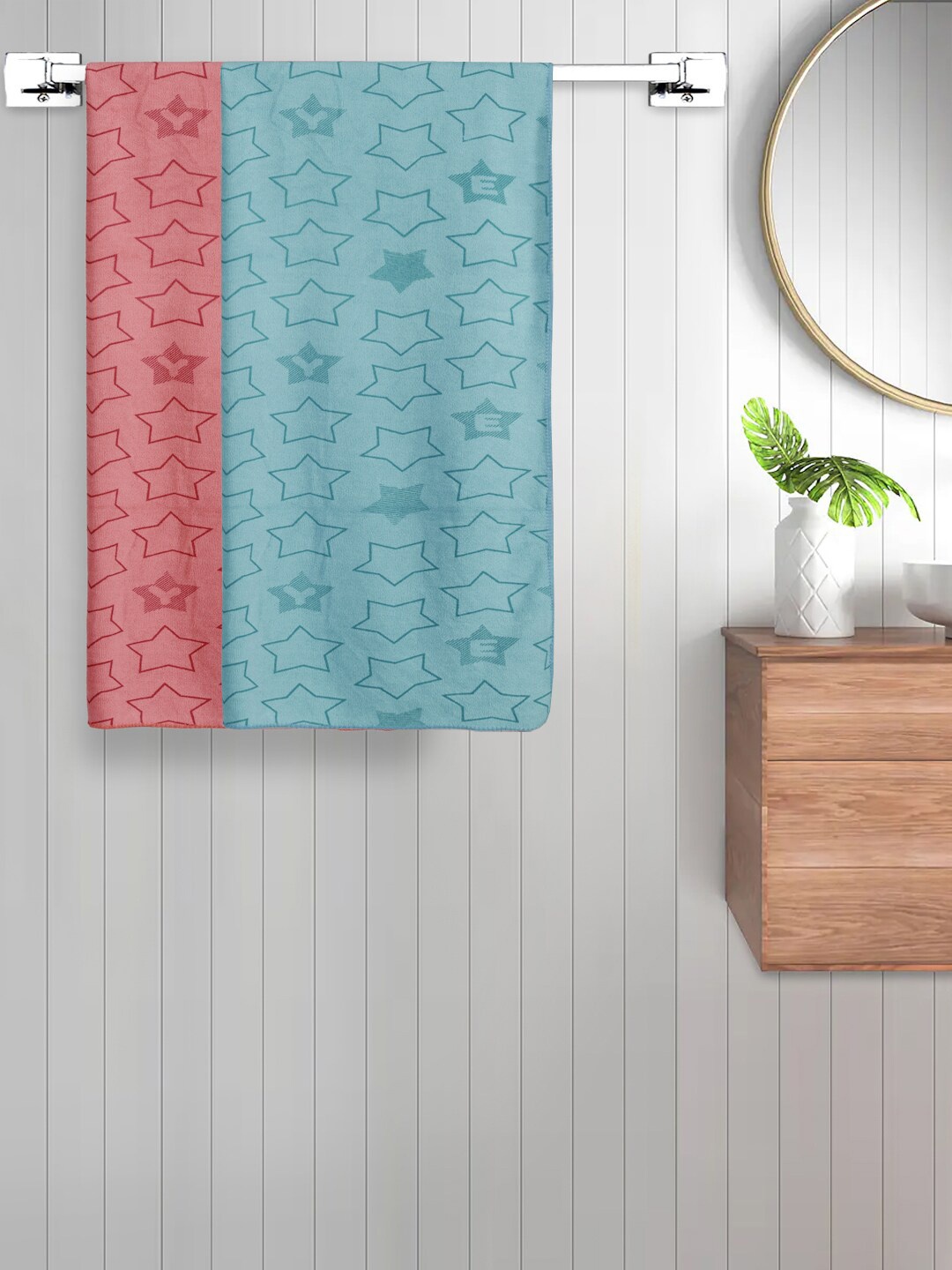 

FABINALIV Kids 2-Pcs Peach-Coloured & Blue Printed 350 GSM Cotton Bath Towels
