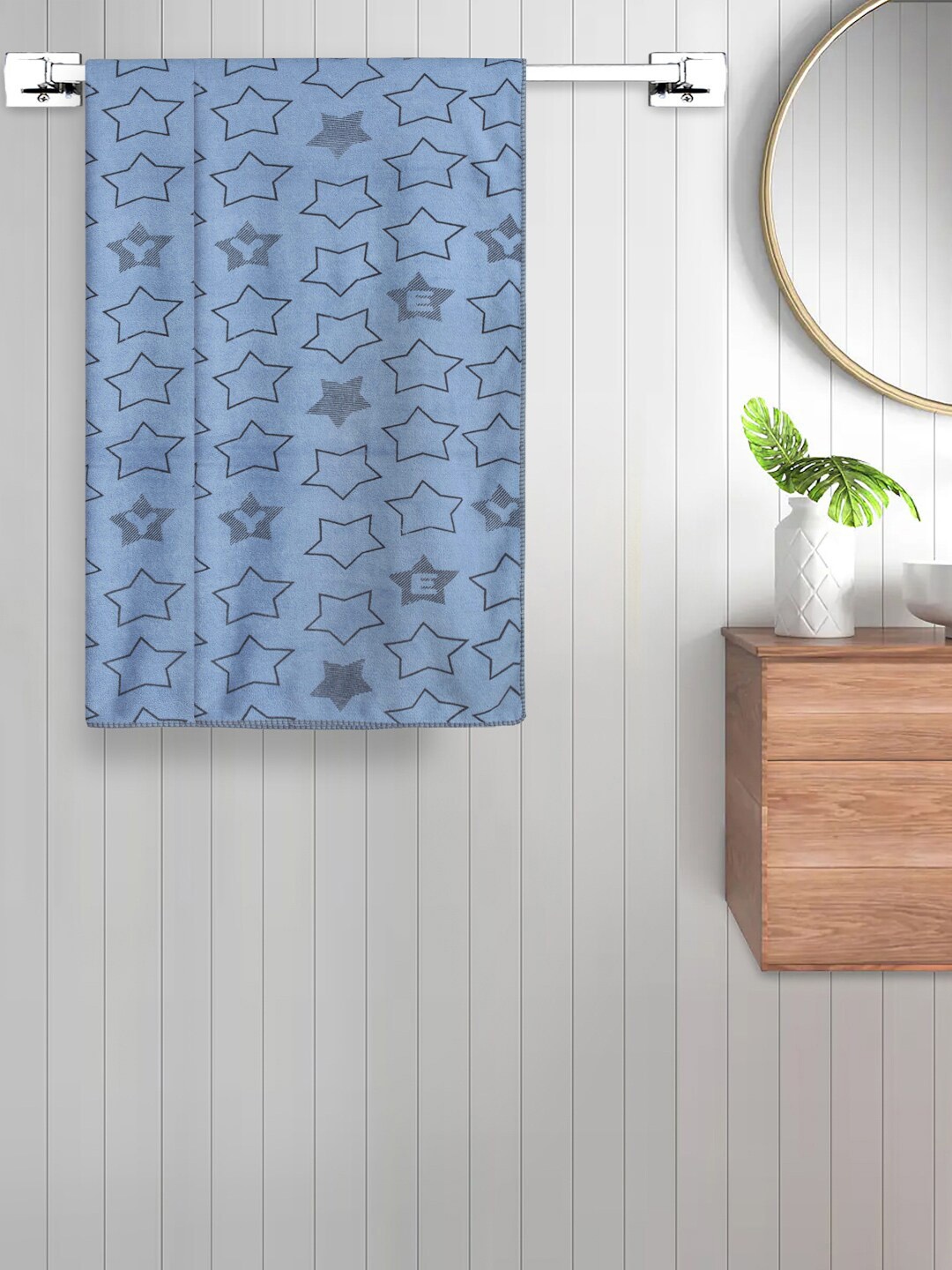 

FABINALIV Blue 2 Pieces Geometric Printed 350 GSM Cotton Bath Towels