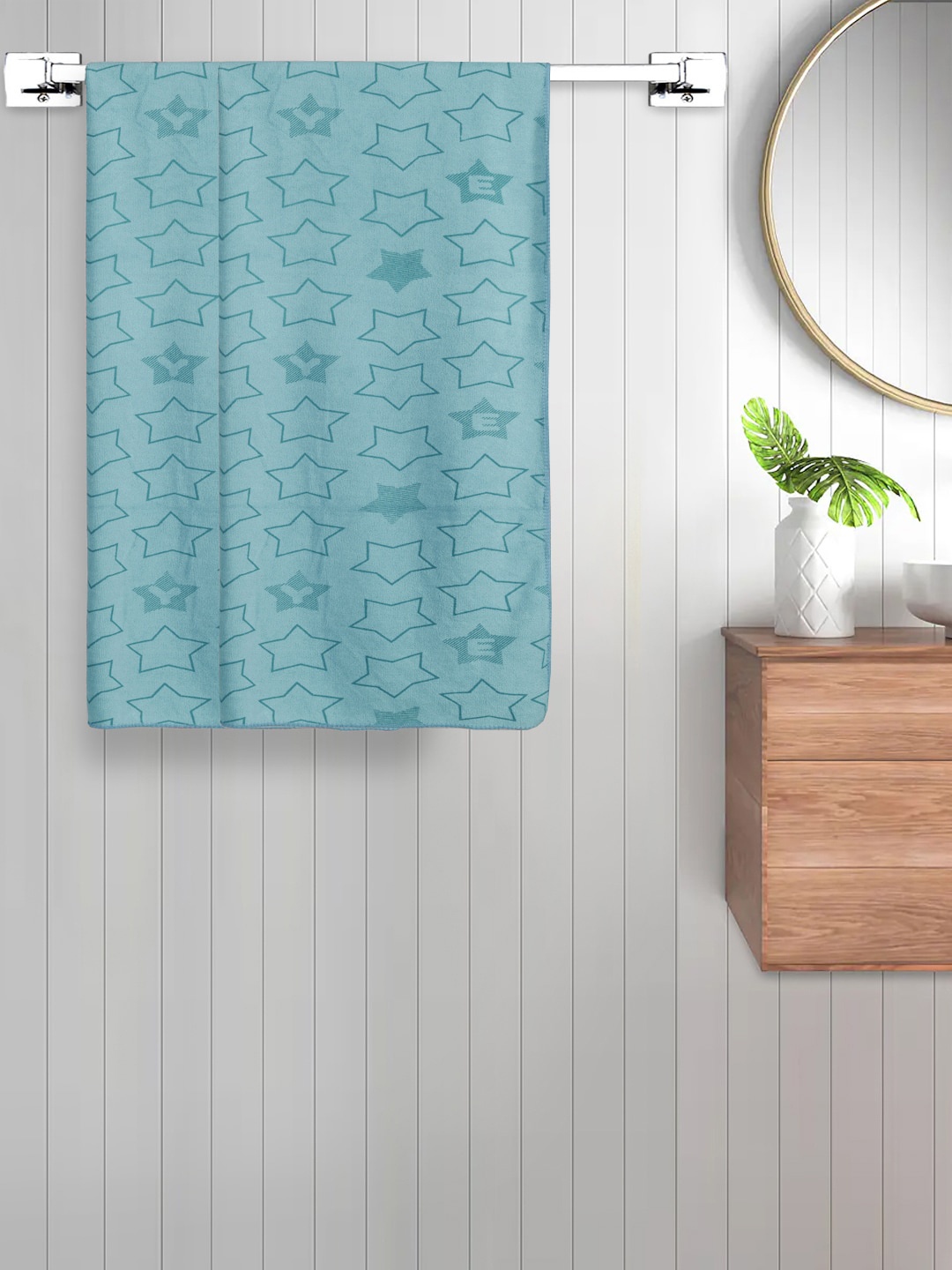 

FABINALIV Kids Turquoise Blue 2 Pieces Printed 350 GSM Cotton Bath Towels