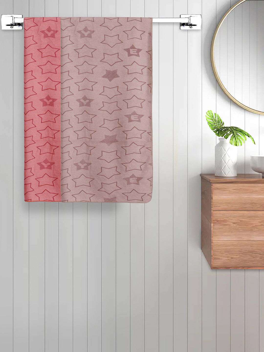 

FABINALIV Kids Red & Pink 2 Pieces Geometric Printed 350 GSM Cotton Bath Towels