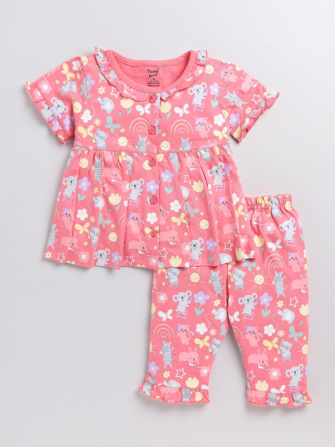 

Toonyport Girls Conversational Printed Pure Cotton Top With Pyjamas, Pink