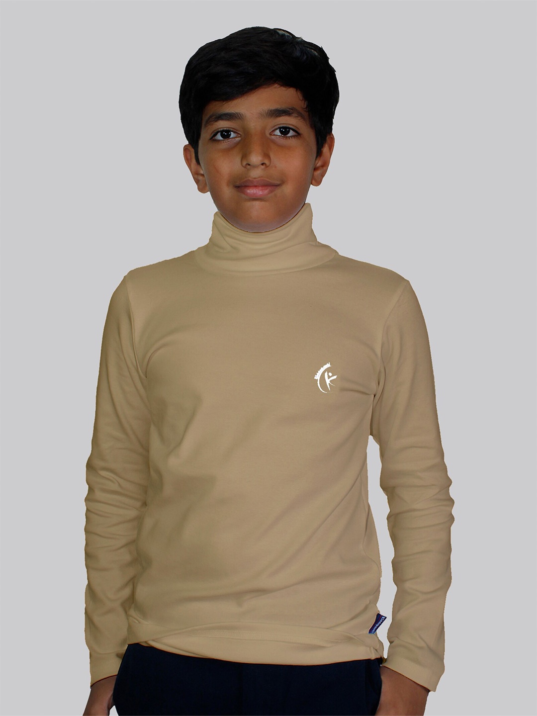 

KiddoPanti Unisex Turtle Neck Pure Cotton T-shirt, Beige