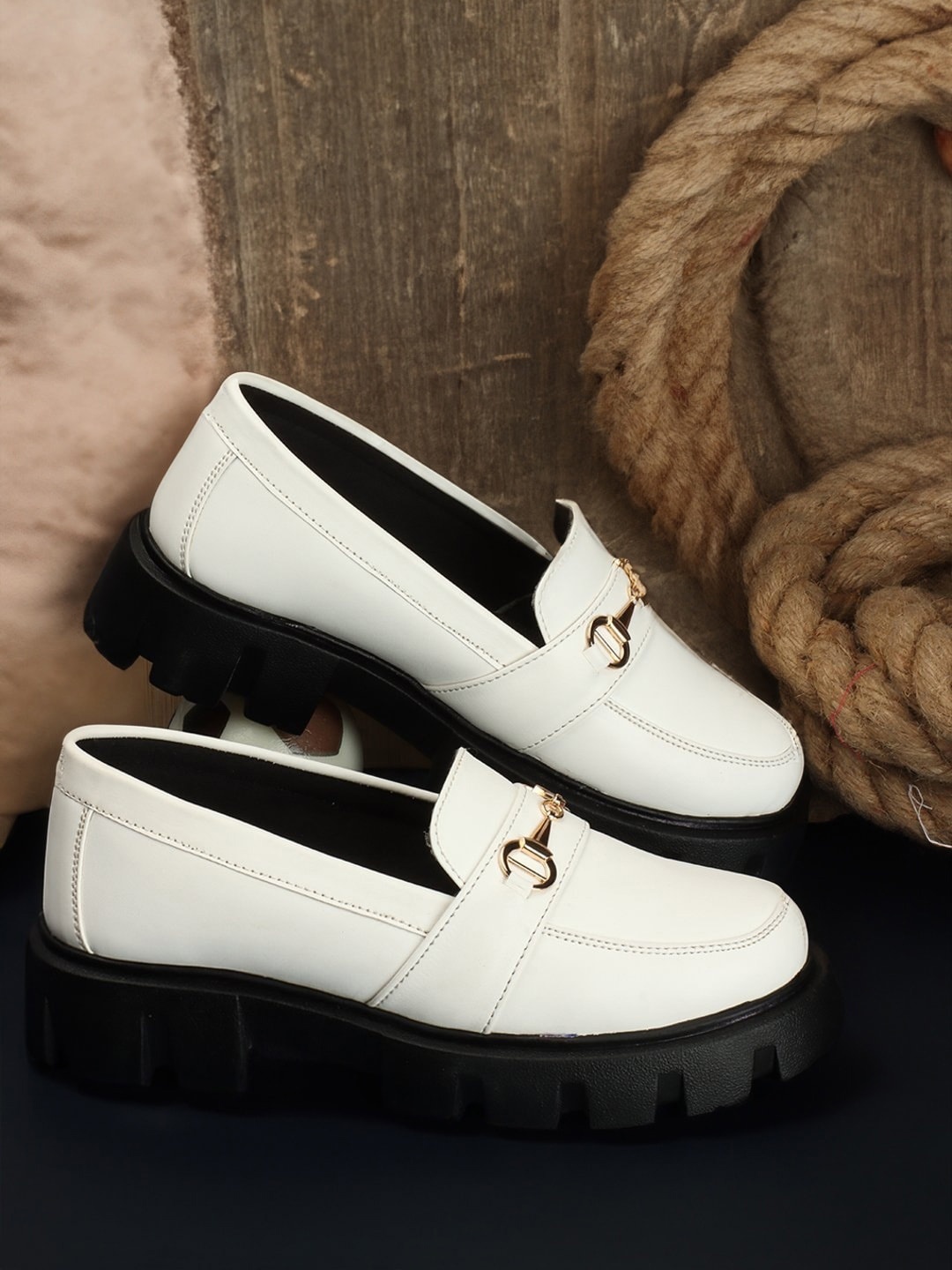 

Retro Walk Women Buckled Heeled Memory Foam Lightweight Loafers, White
