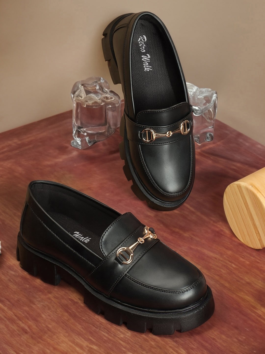 

Retro Walk Women Buckled Heeled Memory Foam Lightweight Loafers, Black