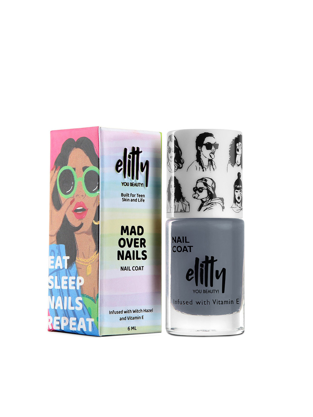 

Elitty Mad Over-Long Lasting 12 Toxin Free Infused with Witch Hazel Nail Polish-6ml-Grey