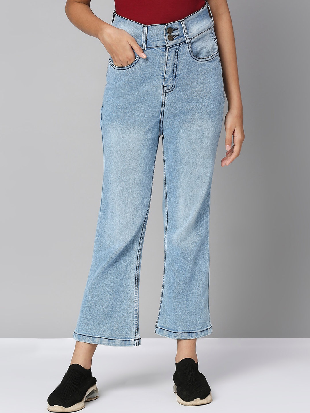 

JUSTICE Girls Flared Stretchable Heavy Fade Jeans, Blue