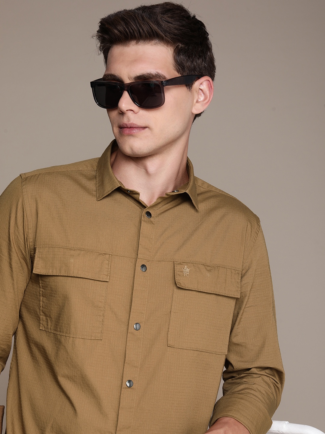 

FCUK Pure Cotton Micro Checked Casual Shirt, Brown