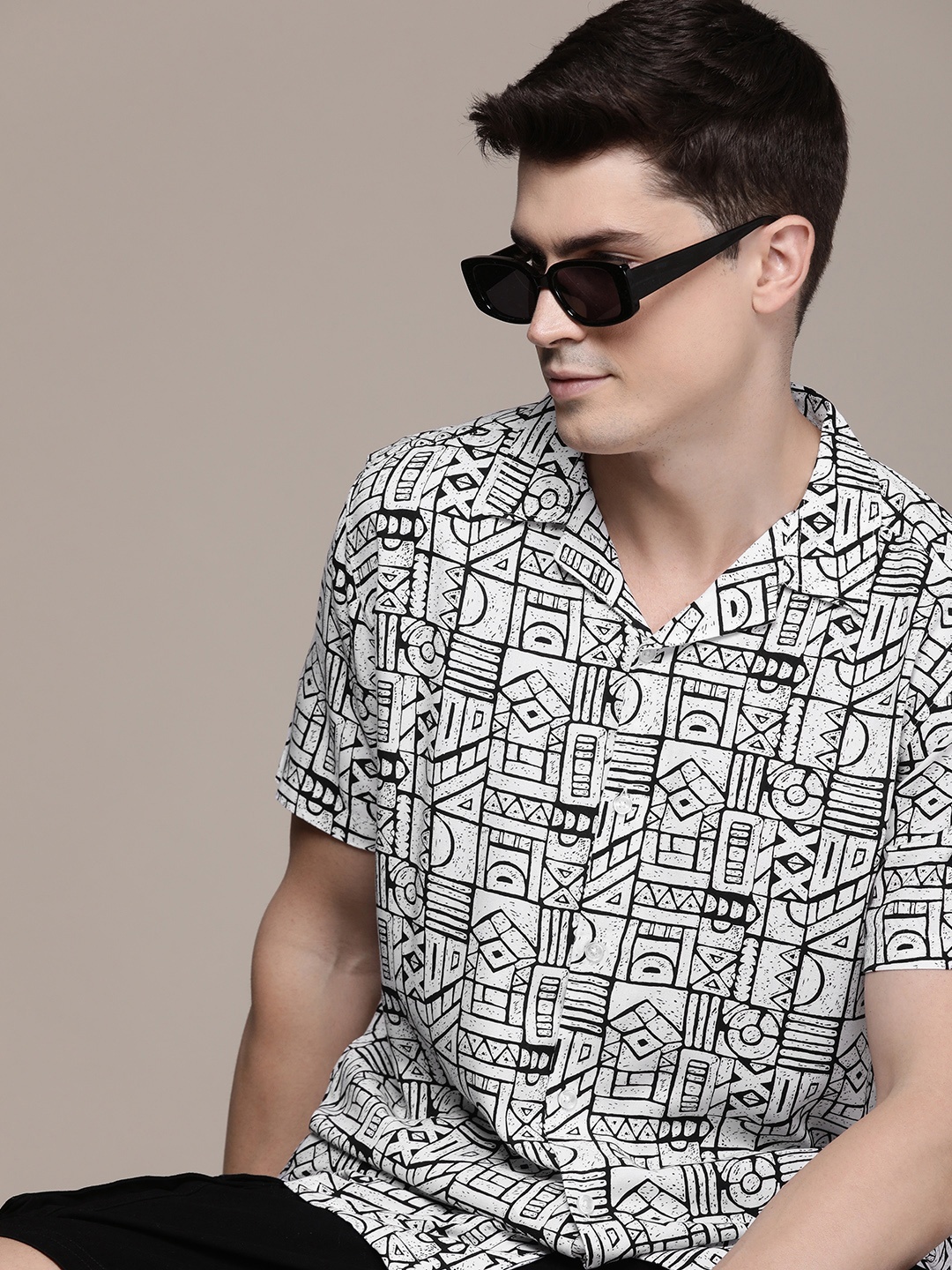 

FCUK Tribal Printed Casual Shirt, Black