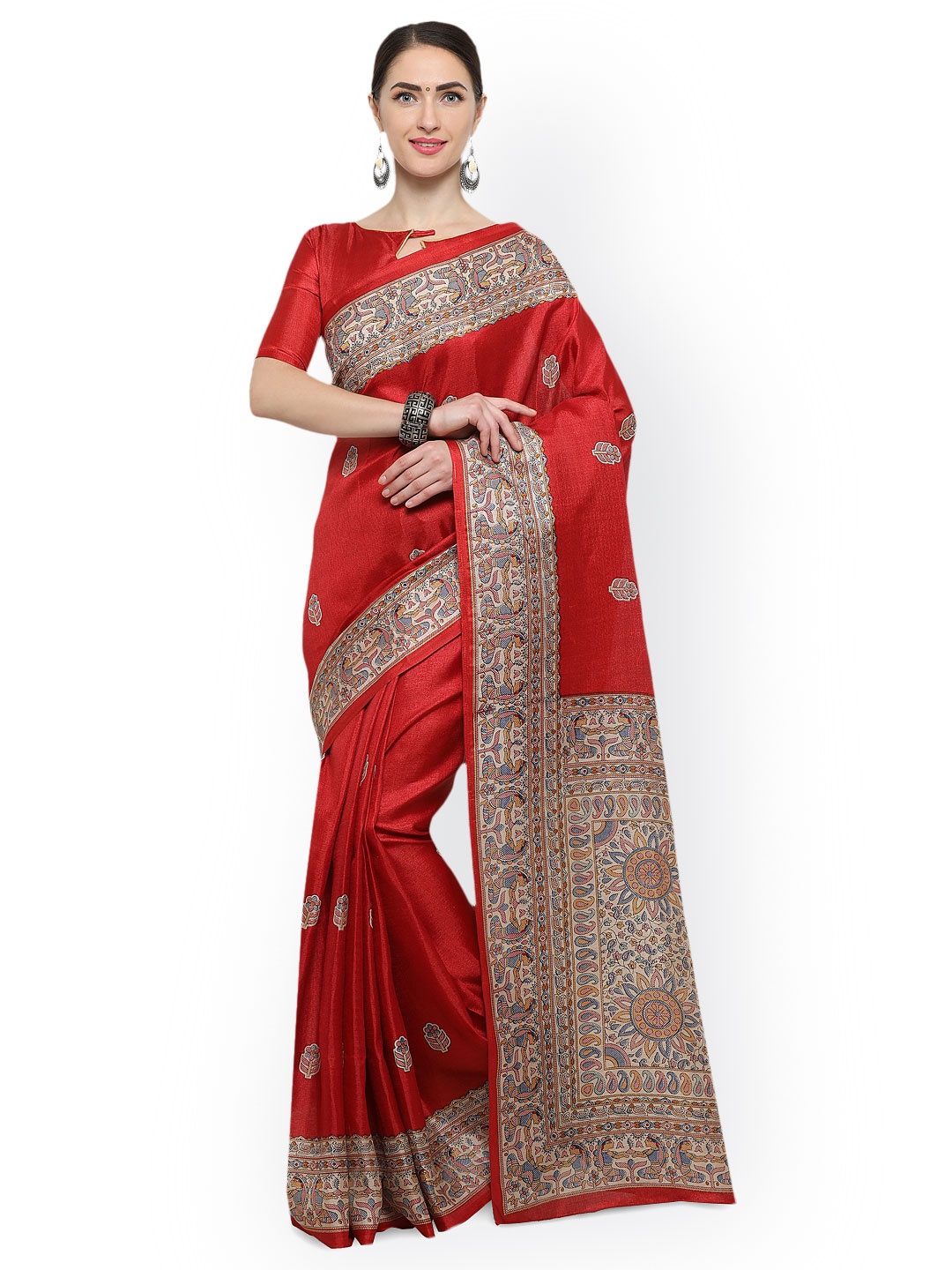 

Saree mall Red Art Silk Printed Bhagalpuri Saree