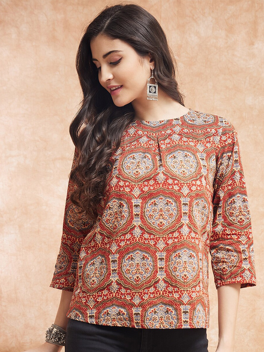 

InWeave Ethnic Motifs Printed A-line Top, Maroon