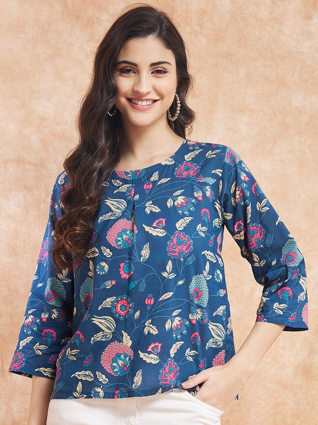 

InWeave Floral Printed A-Line Top, Blue