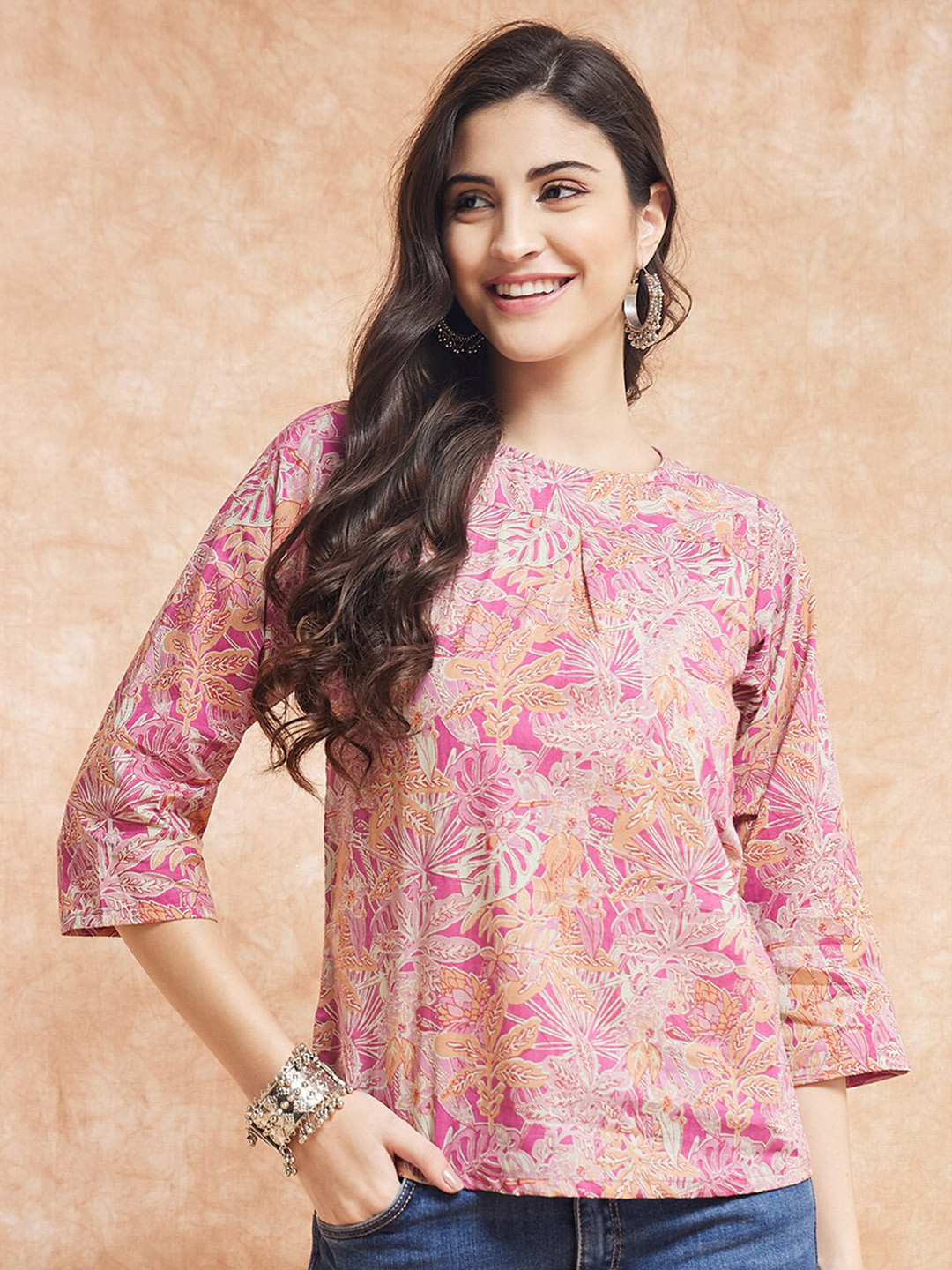 

InWeave Floral Printed A-Line Top, Pink