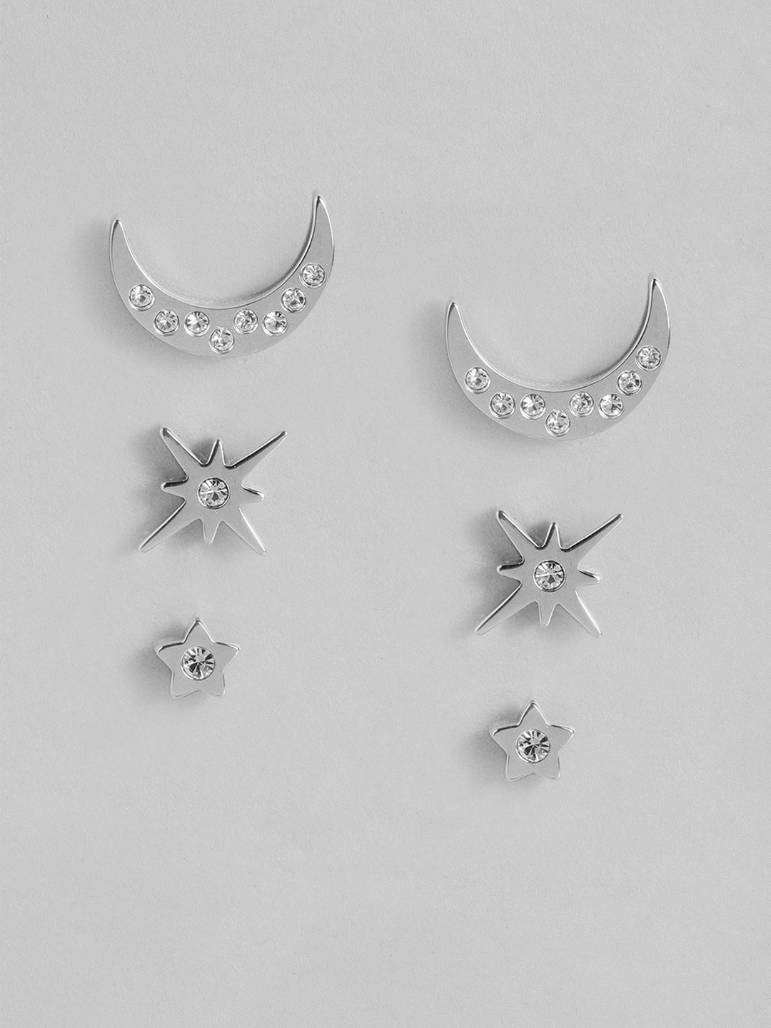 

OLIVIA BURTON LONDON Pack of 3 Celestial Crystal Studded Studs, Silver