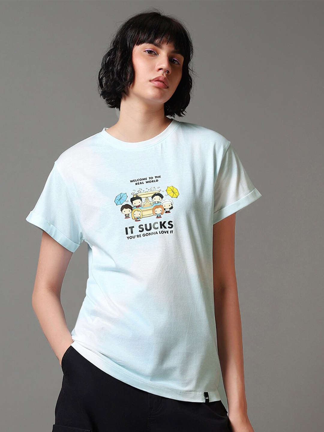 

Bewakoof White Graphic Printed Round Neck Pure Cotton Oversized T-shirt