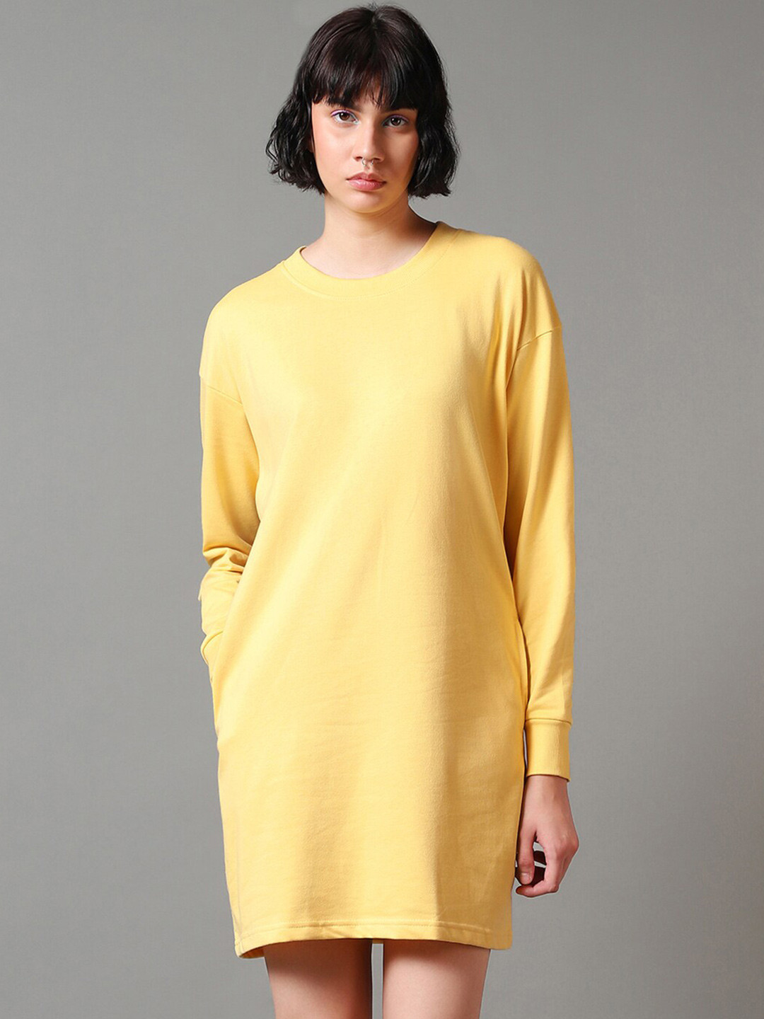 

Bewakoof Yellow Long Sleeves T-shirt Dress