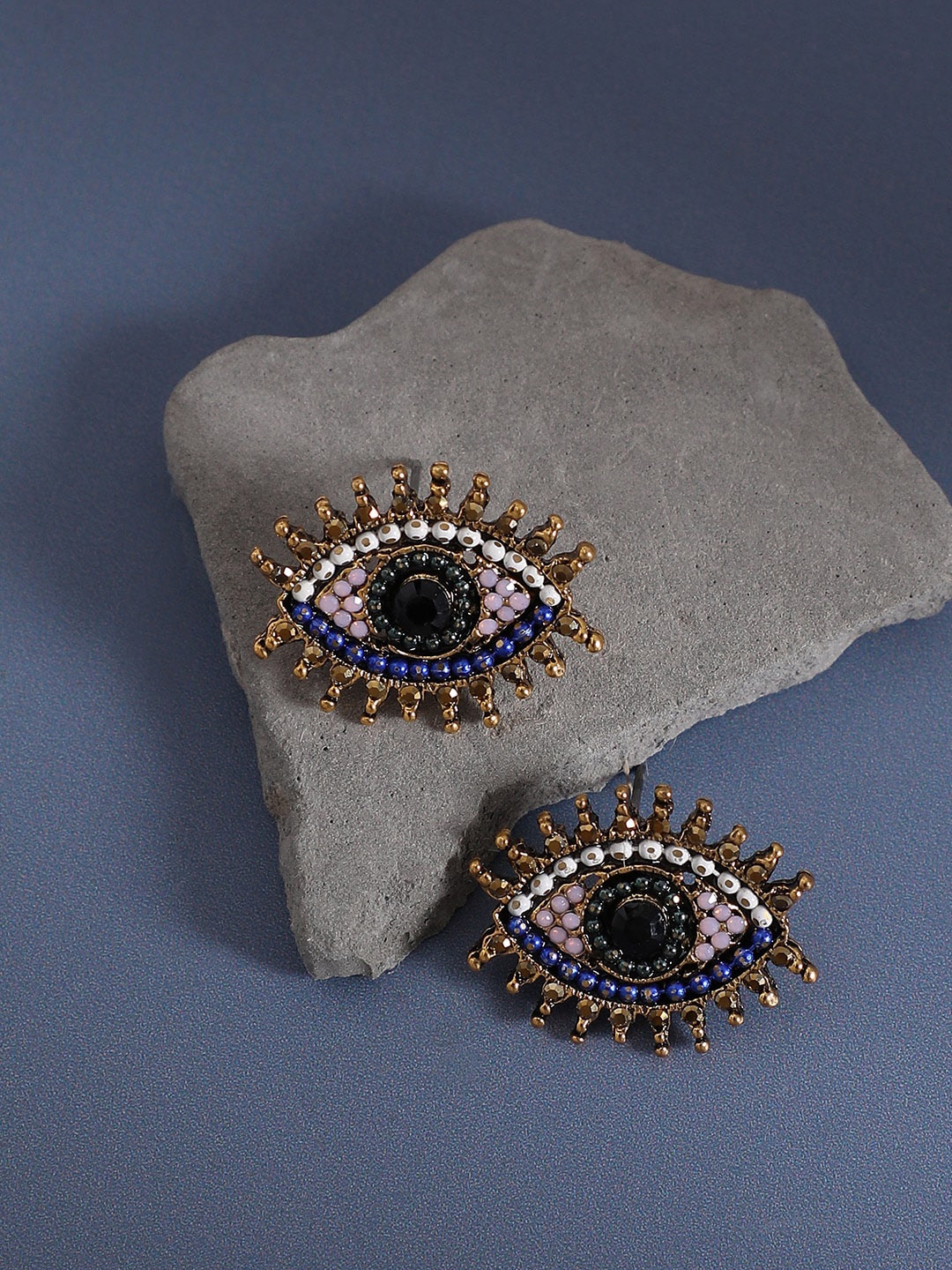 

SOHI Gold-Plated Beaded Contemporary Evil Eye Stud Earrings