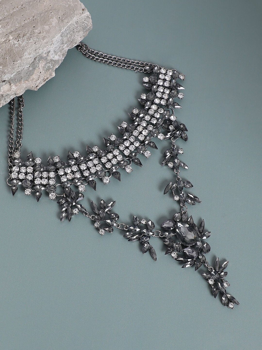 

SOHI Silver-Plated Stone Studded Layered Necklace