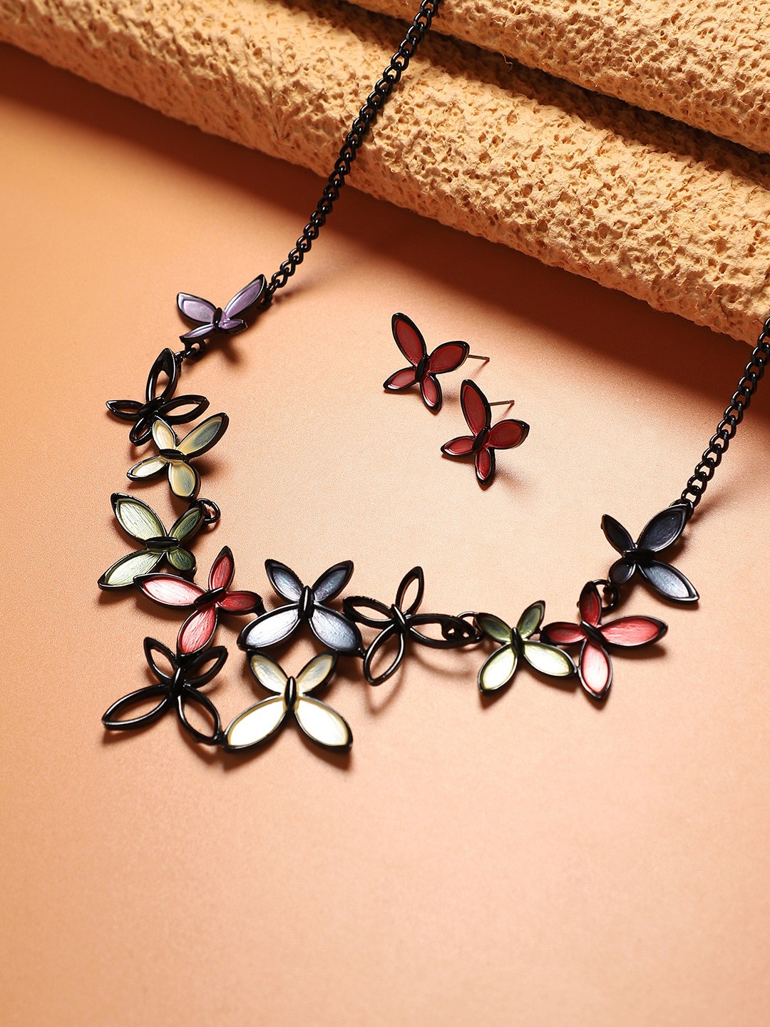 

SOHI Butterfly Necklace & Earrings Jewellery Set, Purple