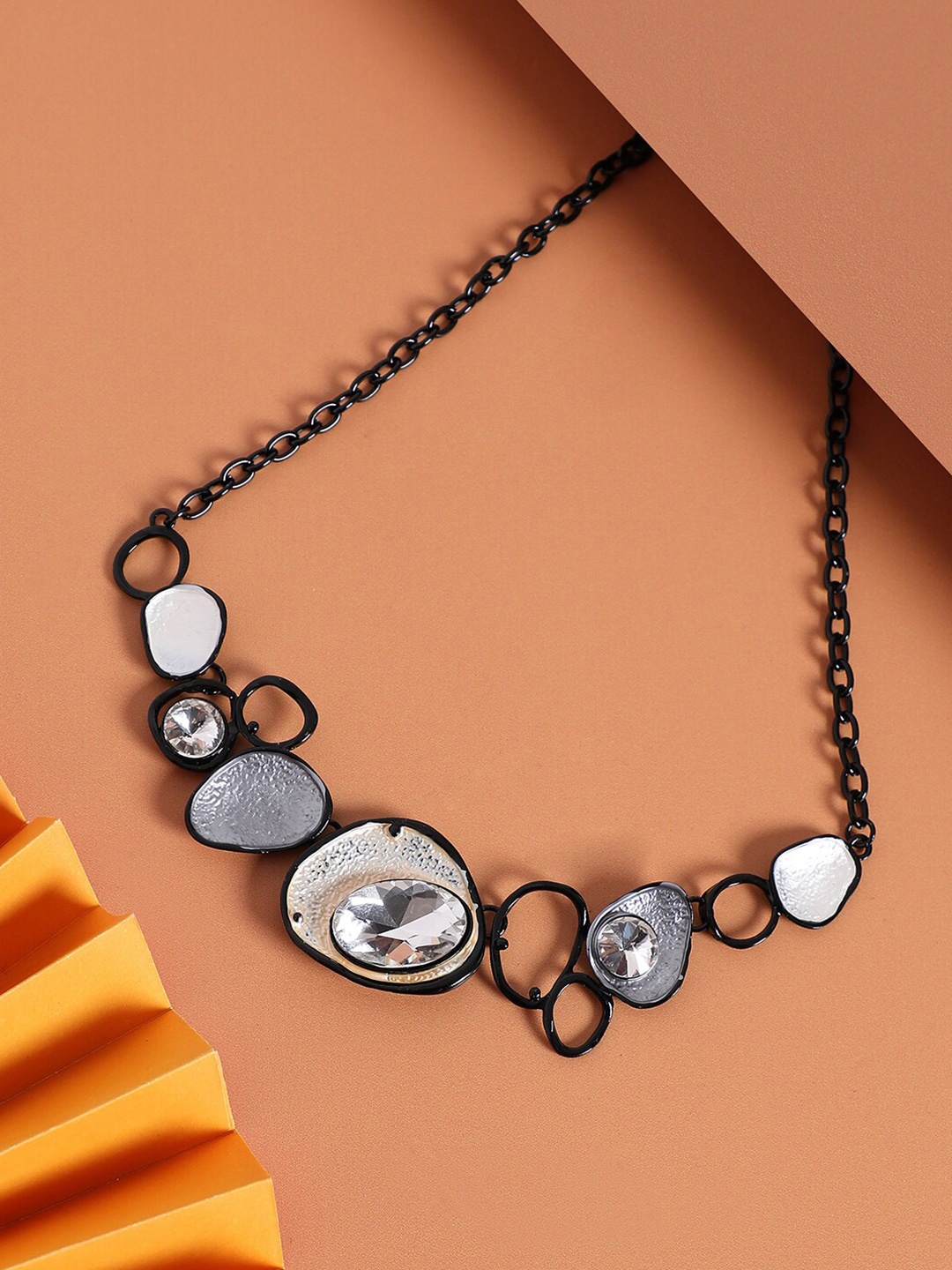 

SOHI Stone Studded Necklace, Black