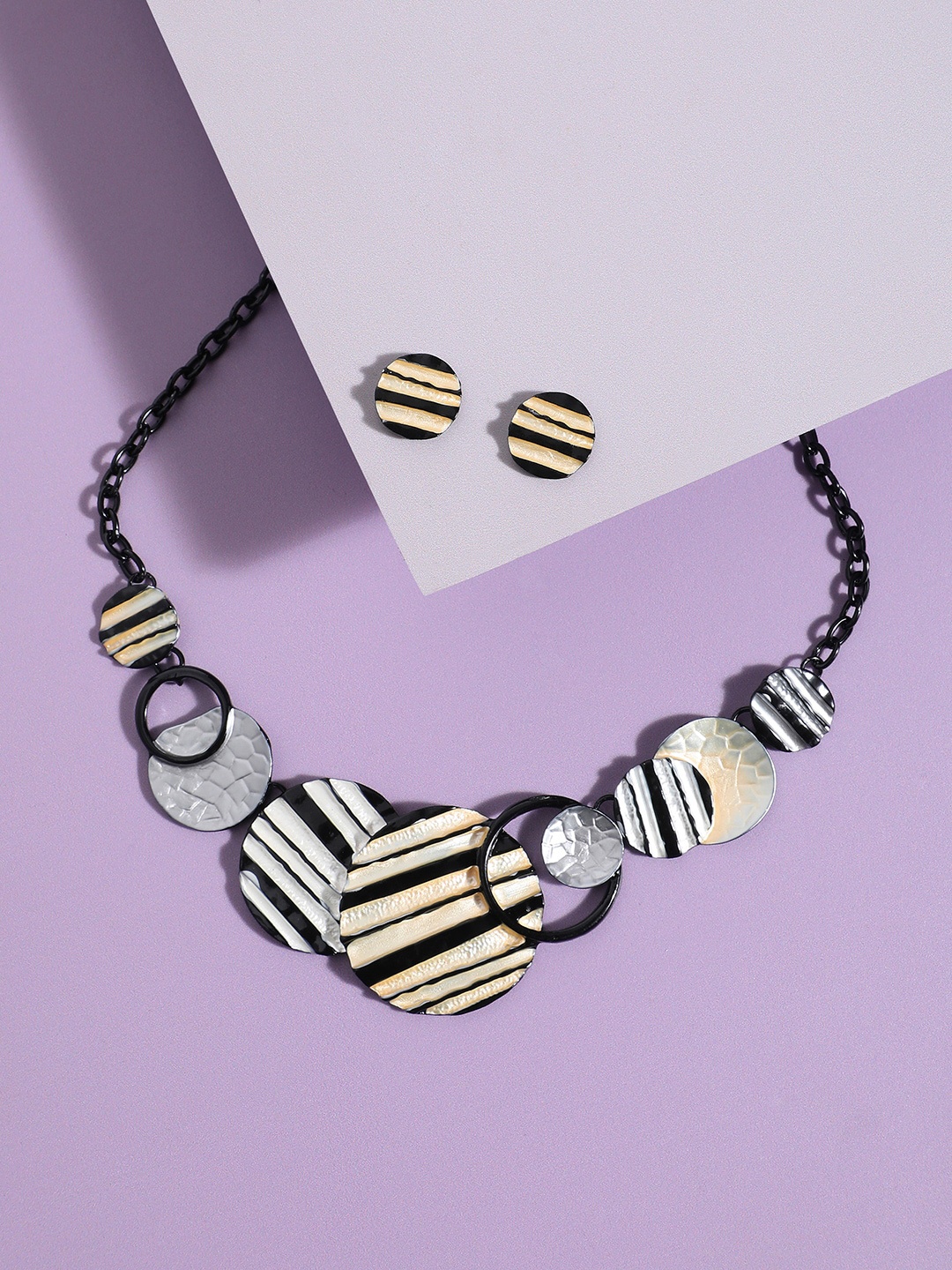 

SOHI Textured Circular Necklace & Earrings Jewellery Set, Gold