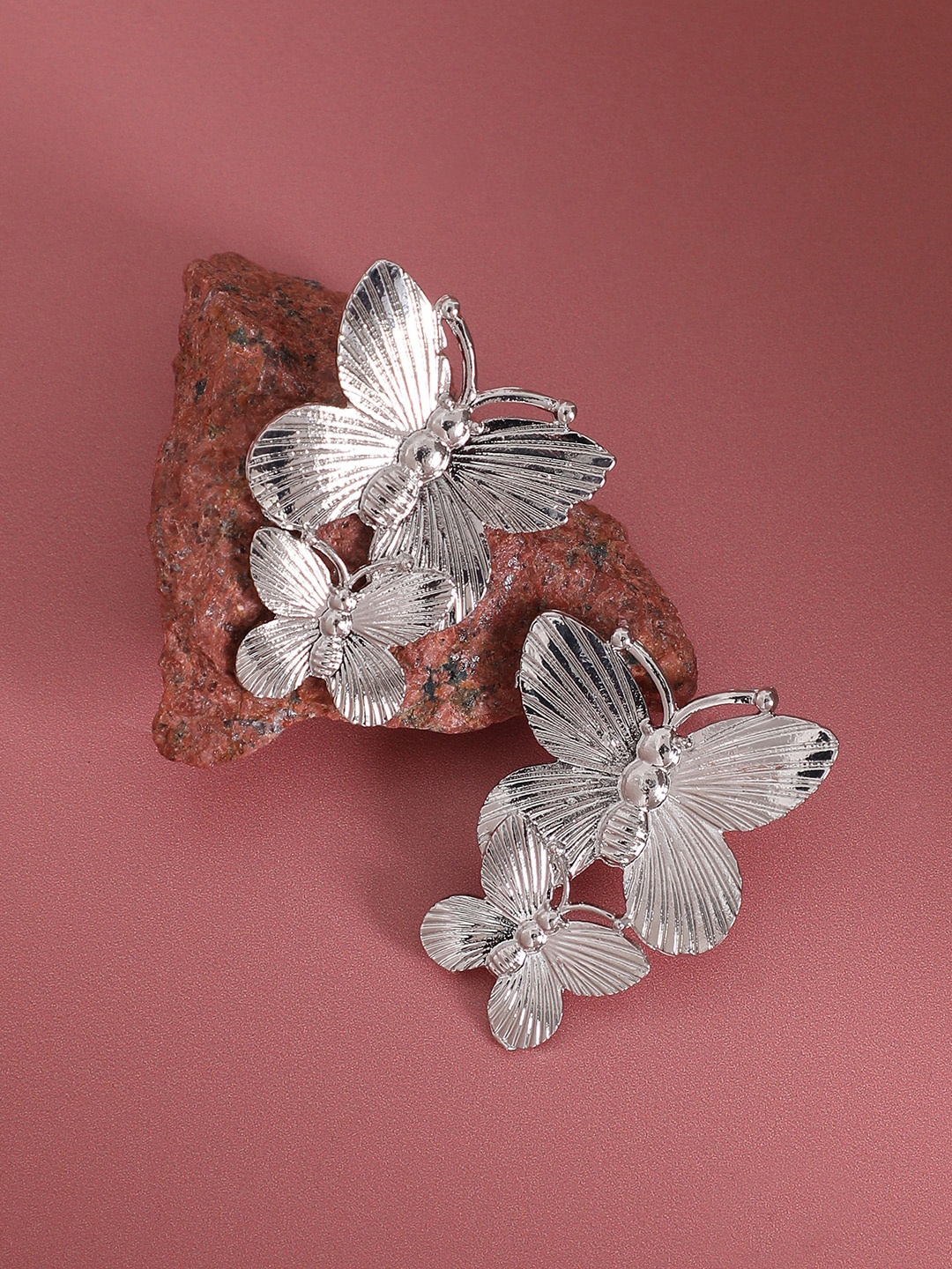 

SOHI Silver-Plated Butterfly Shaped Drop Earrings