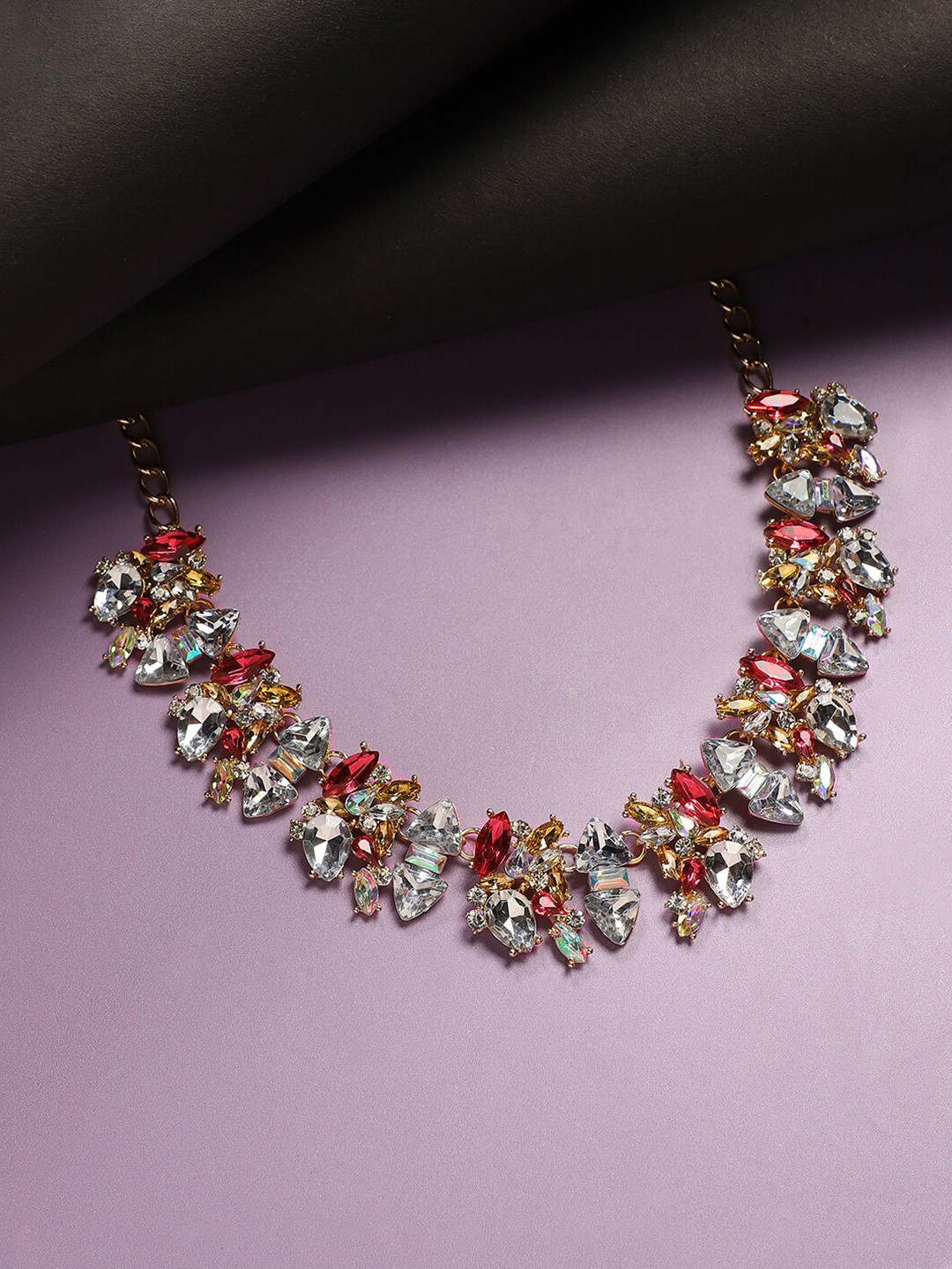 

SOHI Gold Plated Crystal Studded & Beaded Necklace