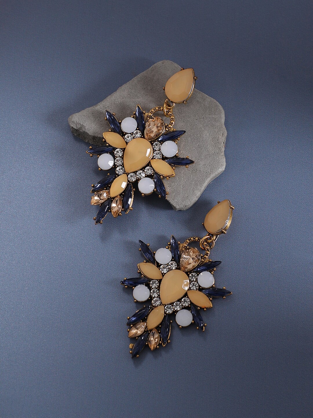 

SOHI Gold-Plated Crystal Studded Floral Drop Earrings