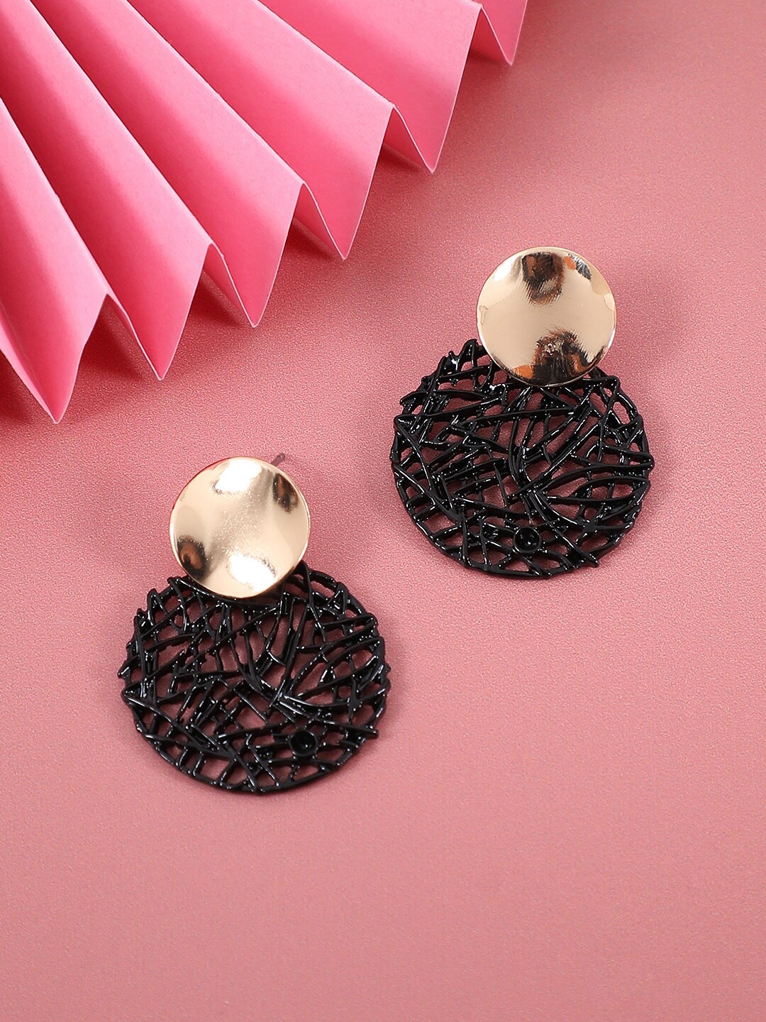 

SOHI Gold-Plated Textured Circular Drop Earrings