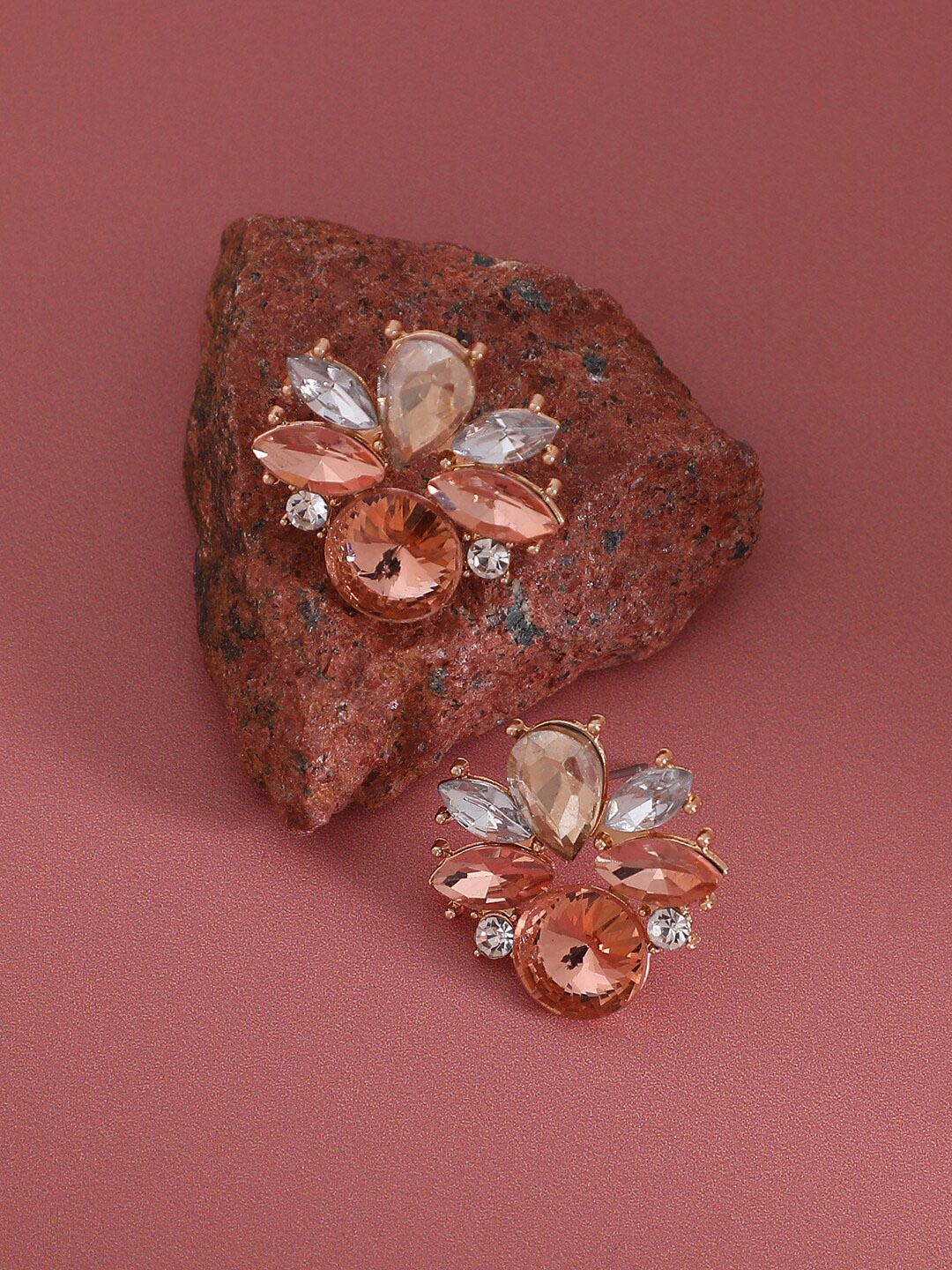 

SOHI Gold-Plated Floral Crystal Studs Earrings