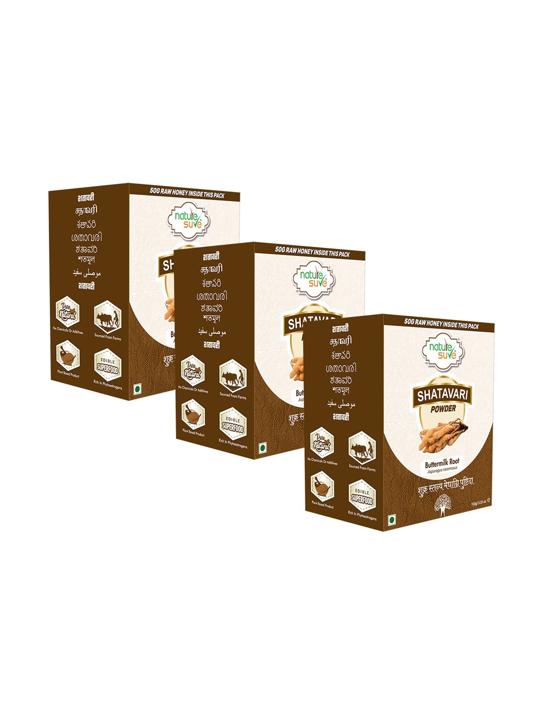 

Nature Sure Shatavari Powder 100g with Raw Honey 50g - 3 Packs, Brown