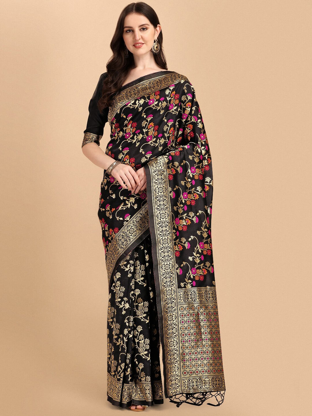 

DIVASTRI Woven Design Zari Banarasi Saree, Black