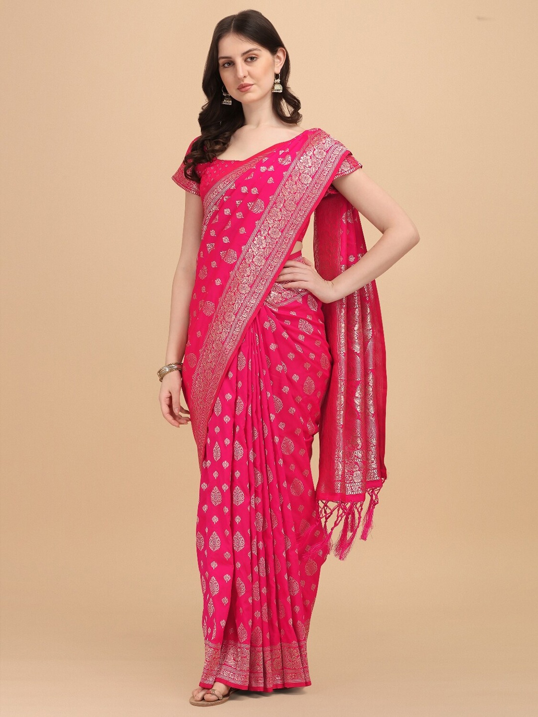 

DIVASTRI Woven Design Zari Banarasi Saree, Pink