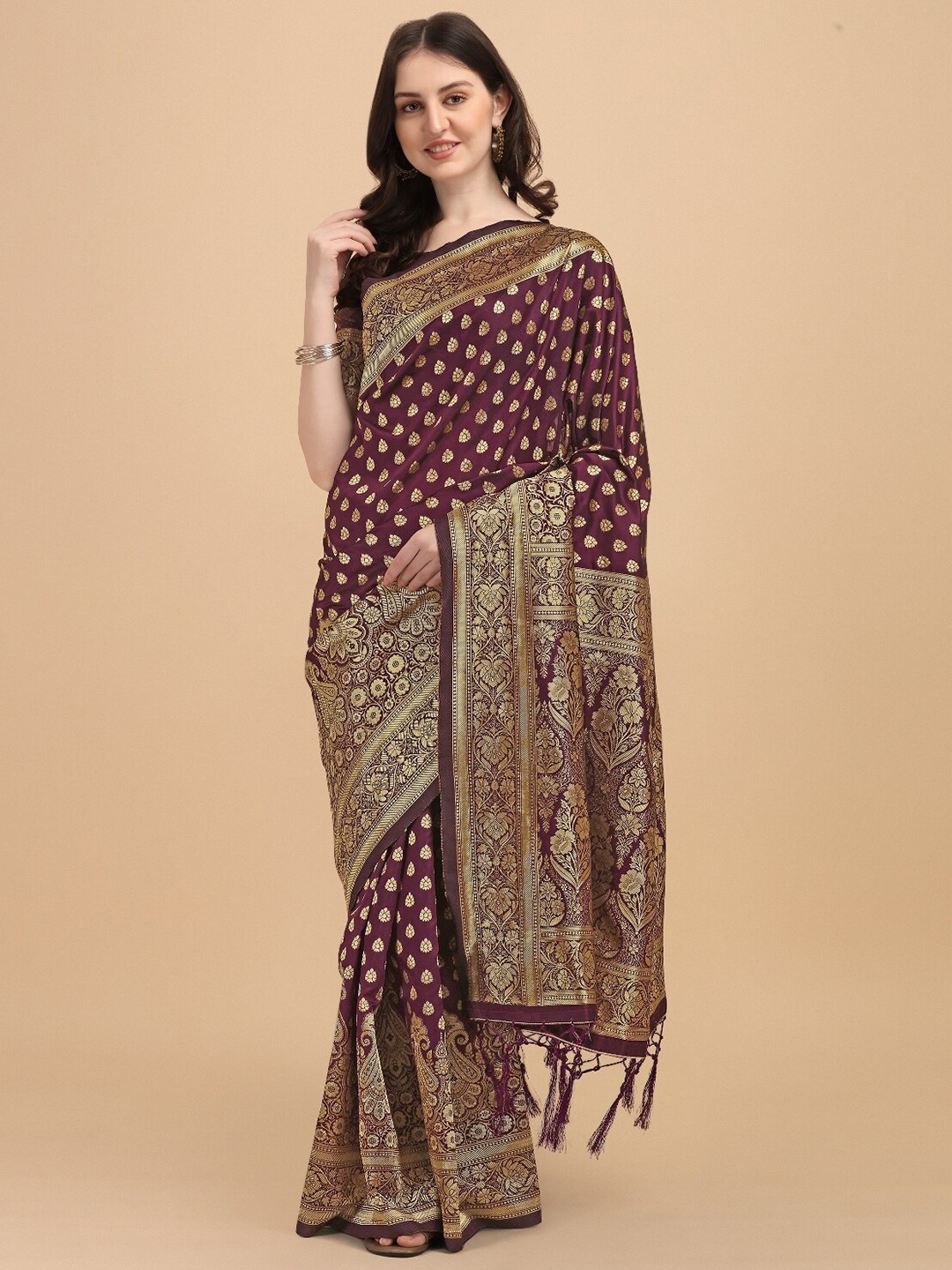 

DIVASTRI Ethnic Motifs Woven Design Zari Banarasi Saree, Maroon