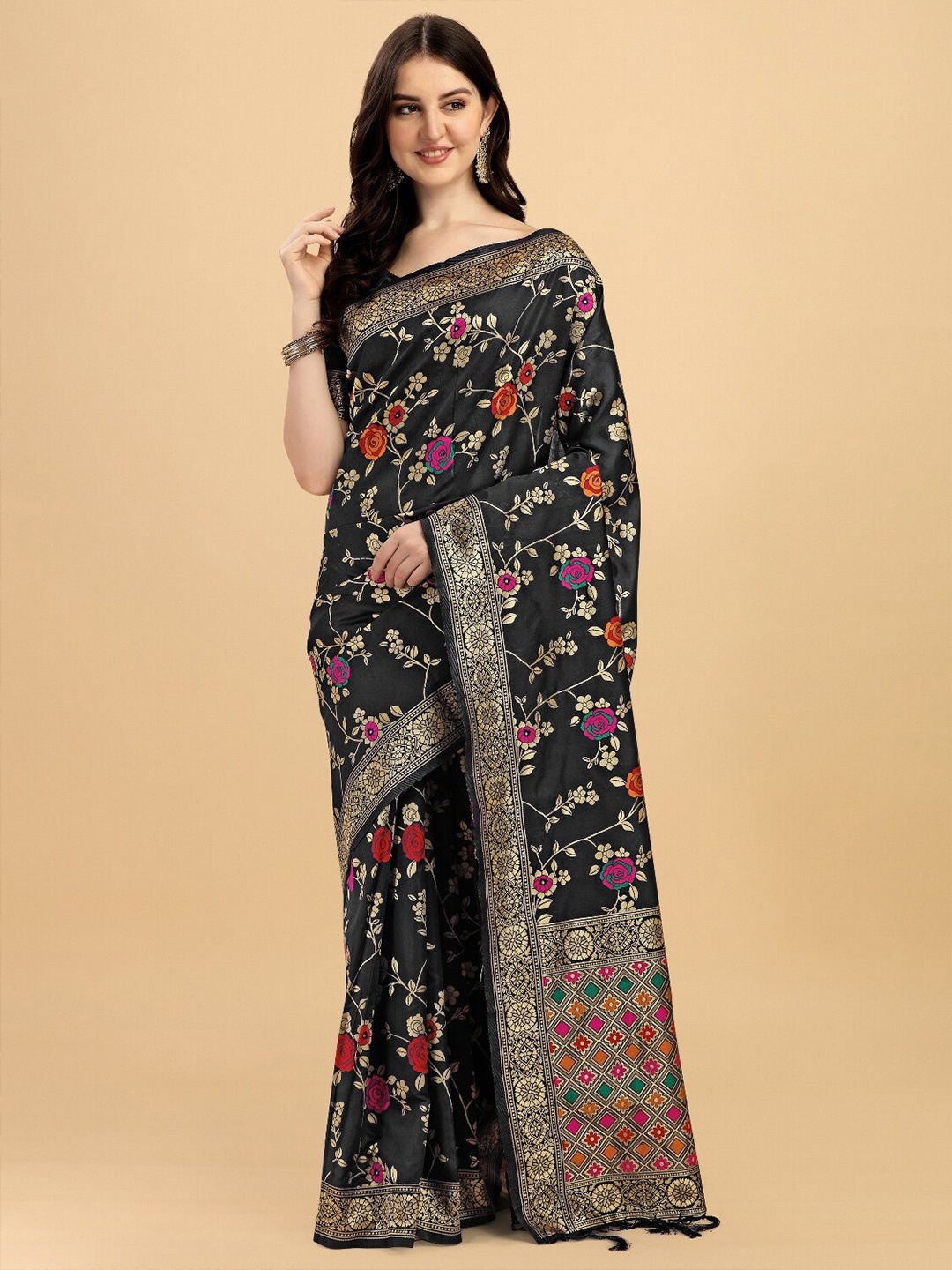 DIVASTRI Woven Design Zari Banarasi Saree, Black