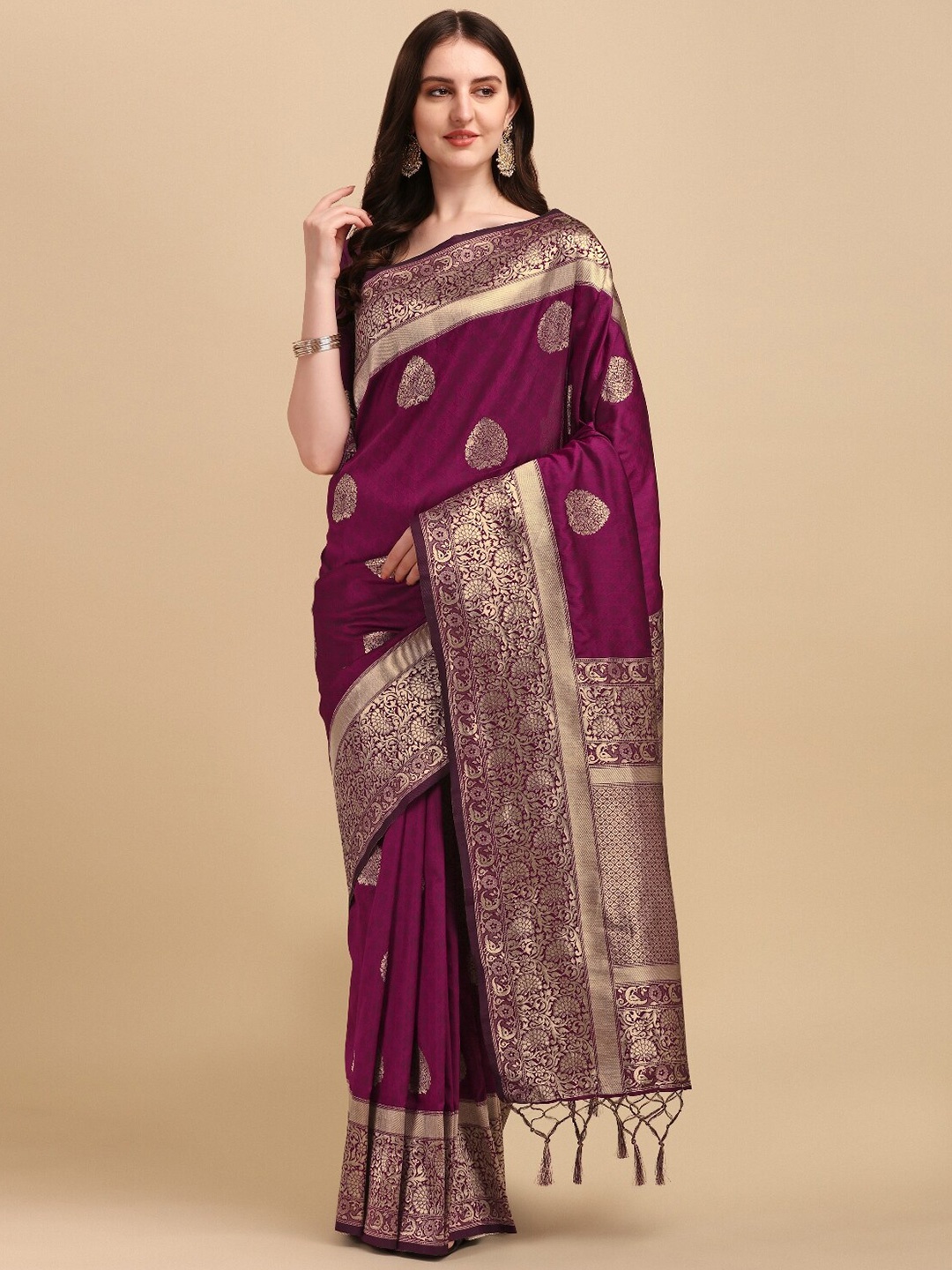 

DIVASTRI Ethnic Motifs Woven Design Zari Banarasi Saree, Burgundy