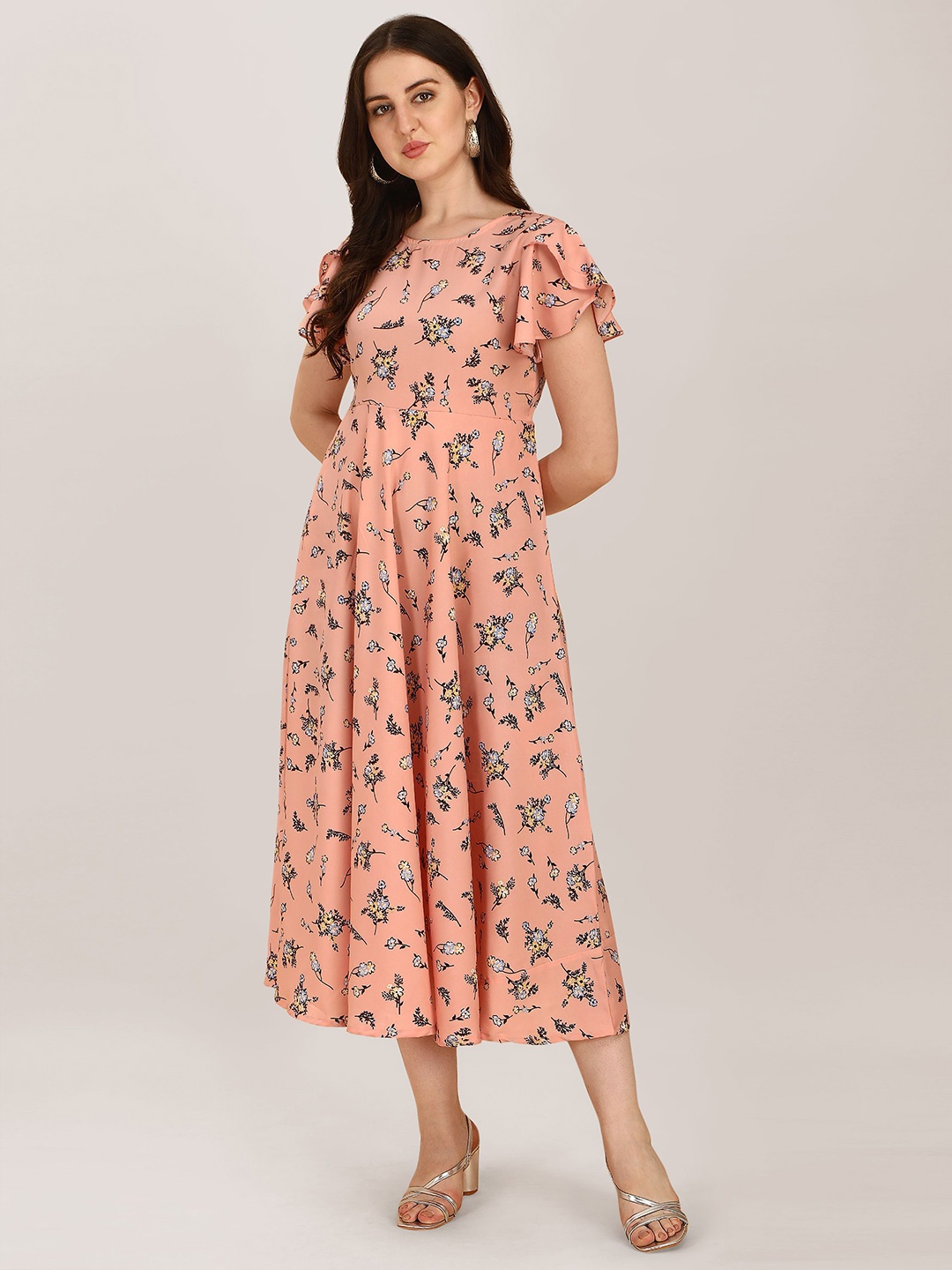 

BAESD Floral Printed Bell Sleeves Fit & Flare Dress, Pink