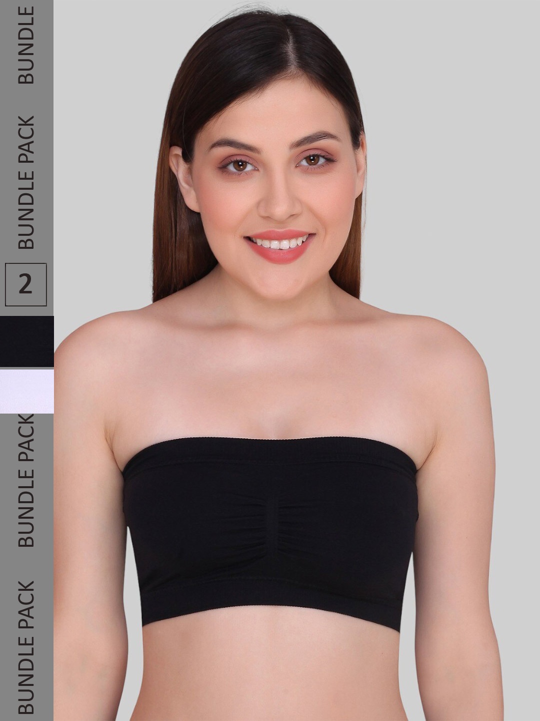 

PLUMBURY Pack Of 2 Rapid-Dry Padded Medium Coverage Bandeau Bra With All Day Comfort, Black