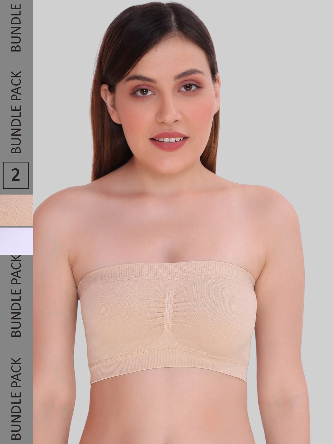 

PLUMBURY Pack Of 2 Medium Coverage Removable Padding All Day Comfort Bandeau Bra, Beige