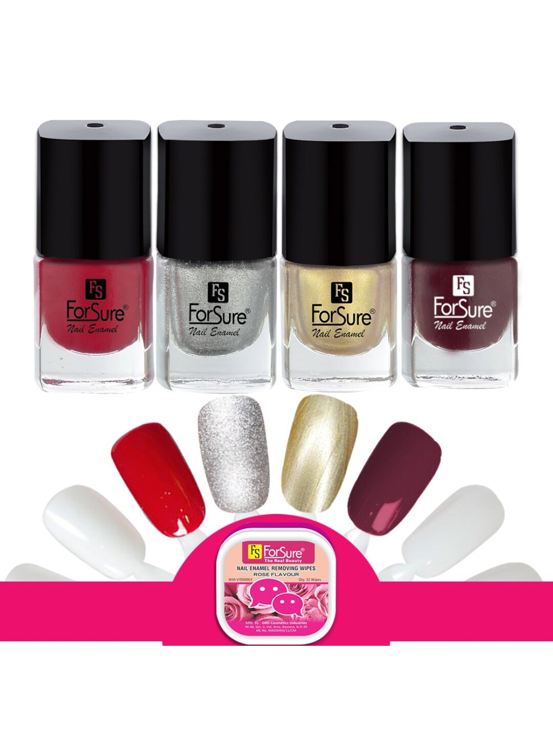 

ForSure Trendy Quick Dry Set of 4 Nail Paints - 5ml Each - 104 - 105 - 106 - 111, Multi