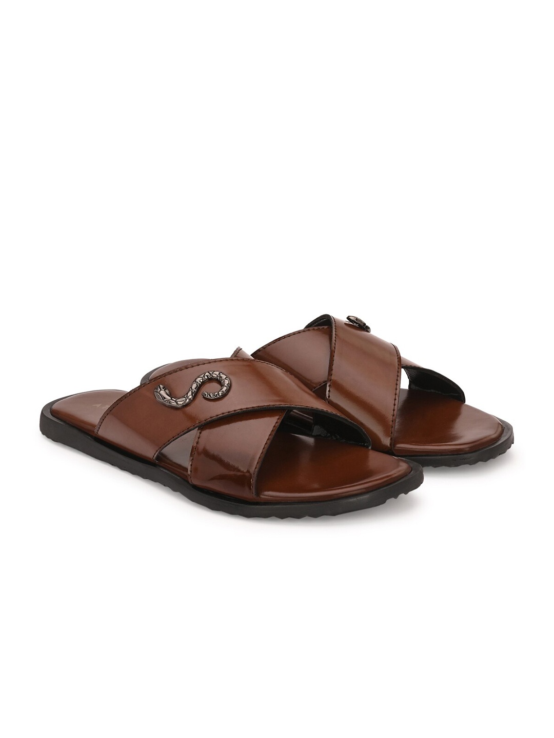 

ATTITUDIST Men Embellished Cross Strap Comfort Sandals, Brown