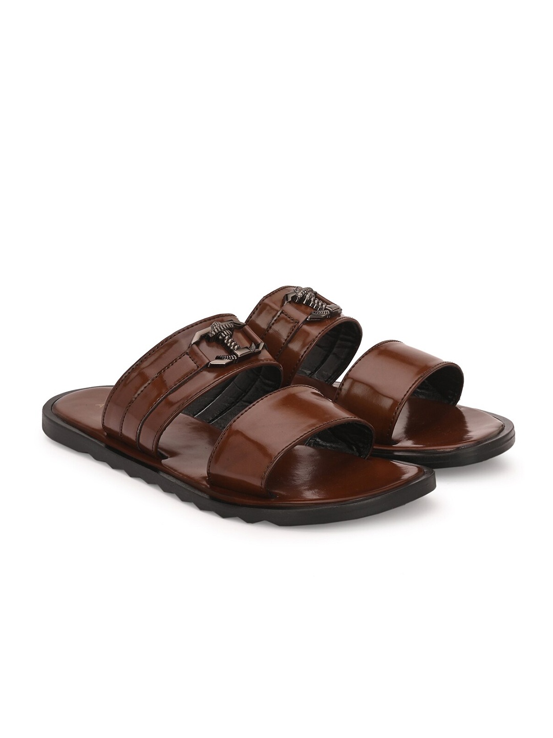 

ATTITUDIST Men Double Straps Comfort Sandals, Brown