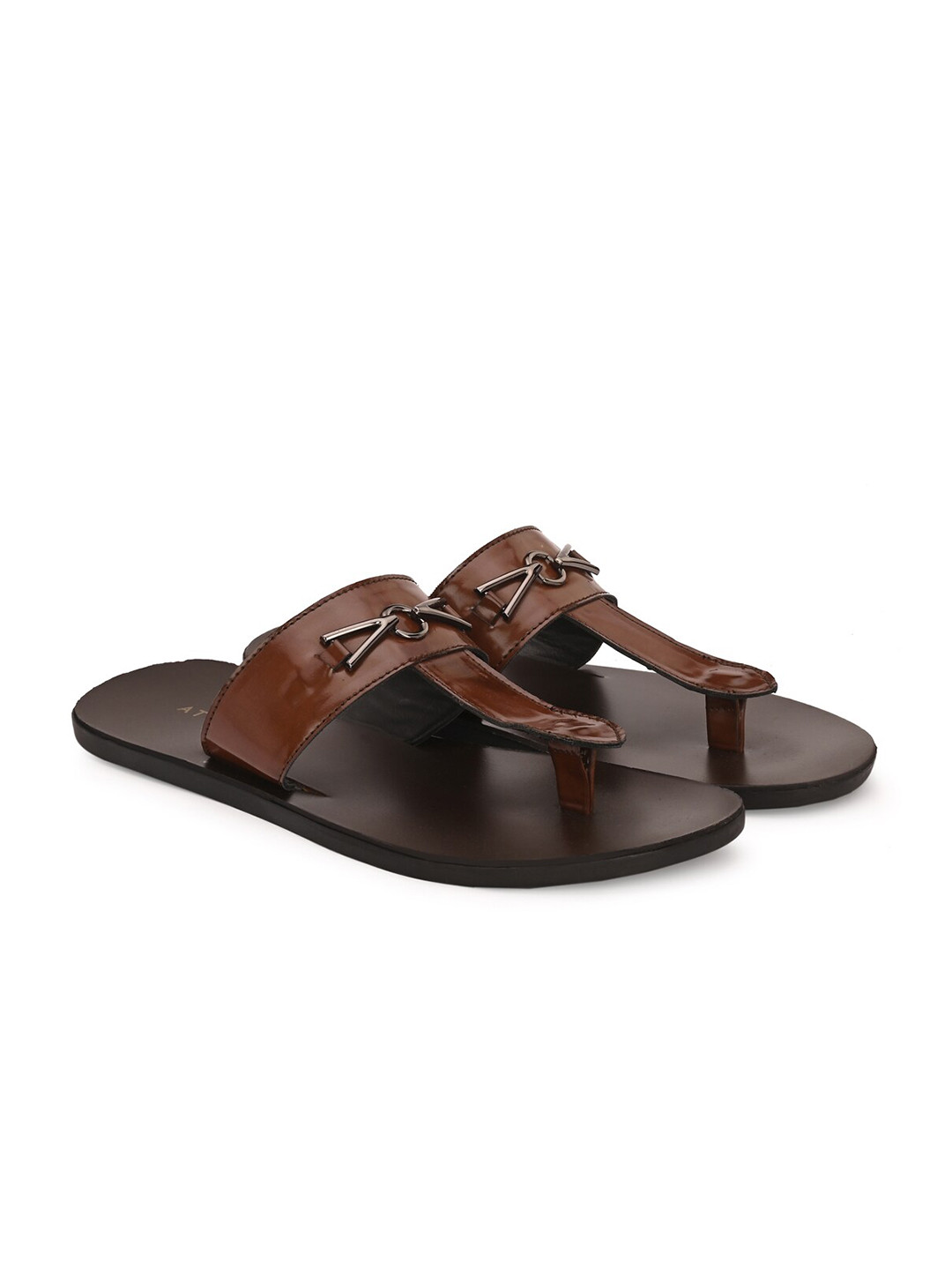 

ATTITUDIST Men Buckled Thong Flip-Flops, Brown