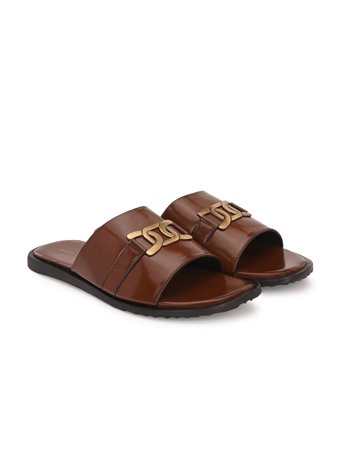 

ATTITUDIST Men Buckled Sliders, Brown