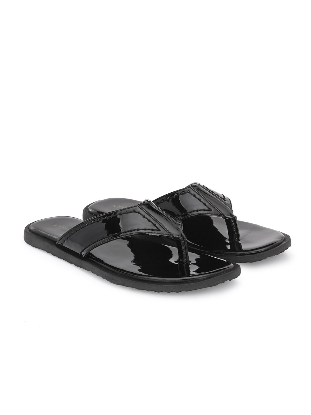 

ATTITUDIST Men Double Stitched Comfort Sandals, Black