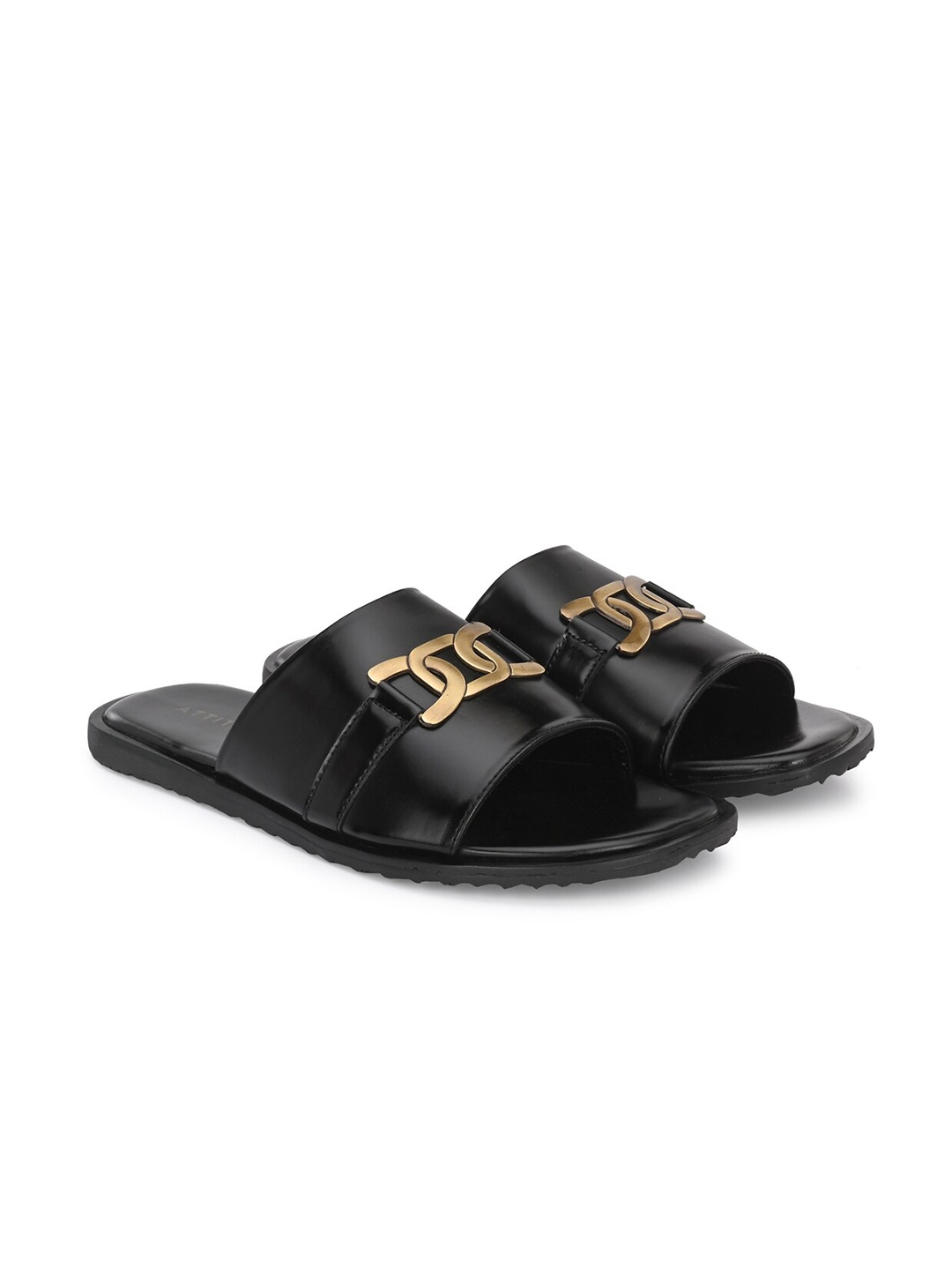 

ATTITUDIST Men Buckled Sliders, Black