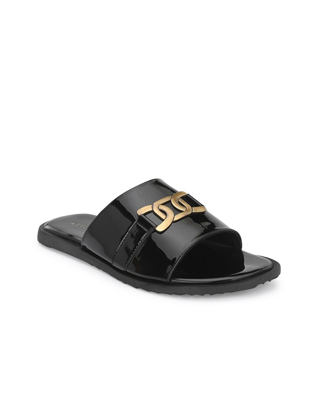 

ATTITUDIST Men Buckled Sliders, Black