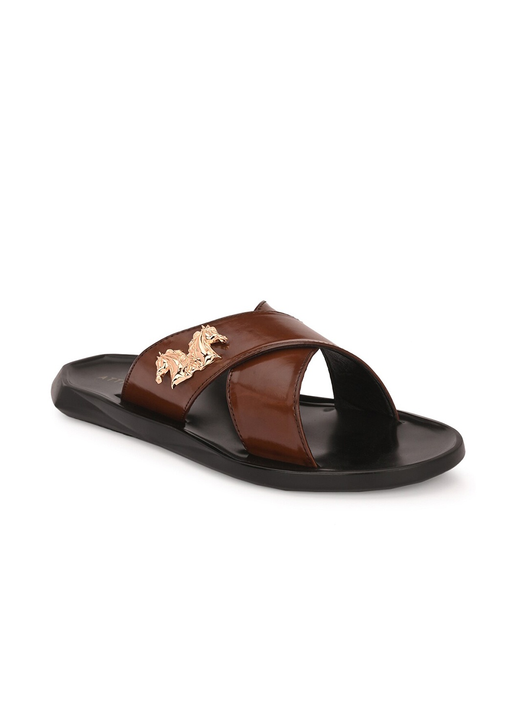 

ATTITUDIST Men Embellished Cross Strap Comfort Sandals, Brown
