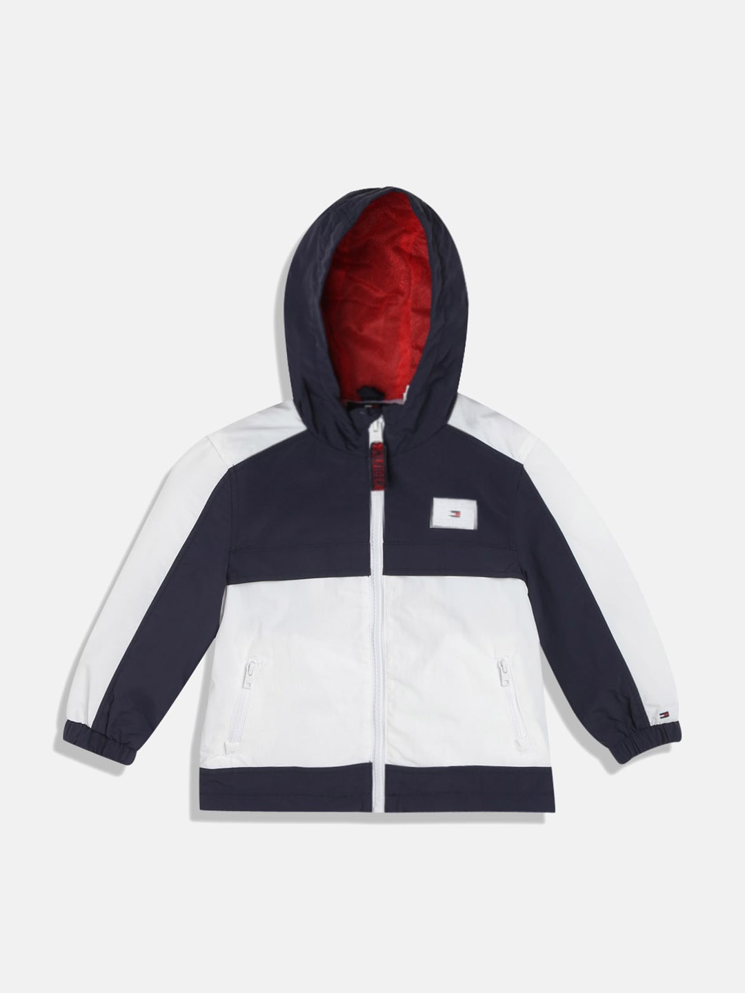 

Tommy Hilfiger Boys Colourblocked Hooded Crop Bomber Jacket, Blue