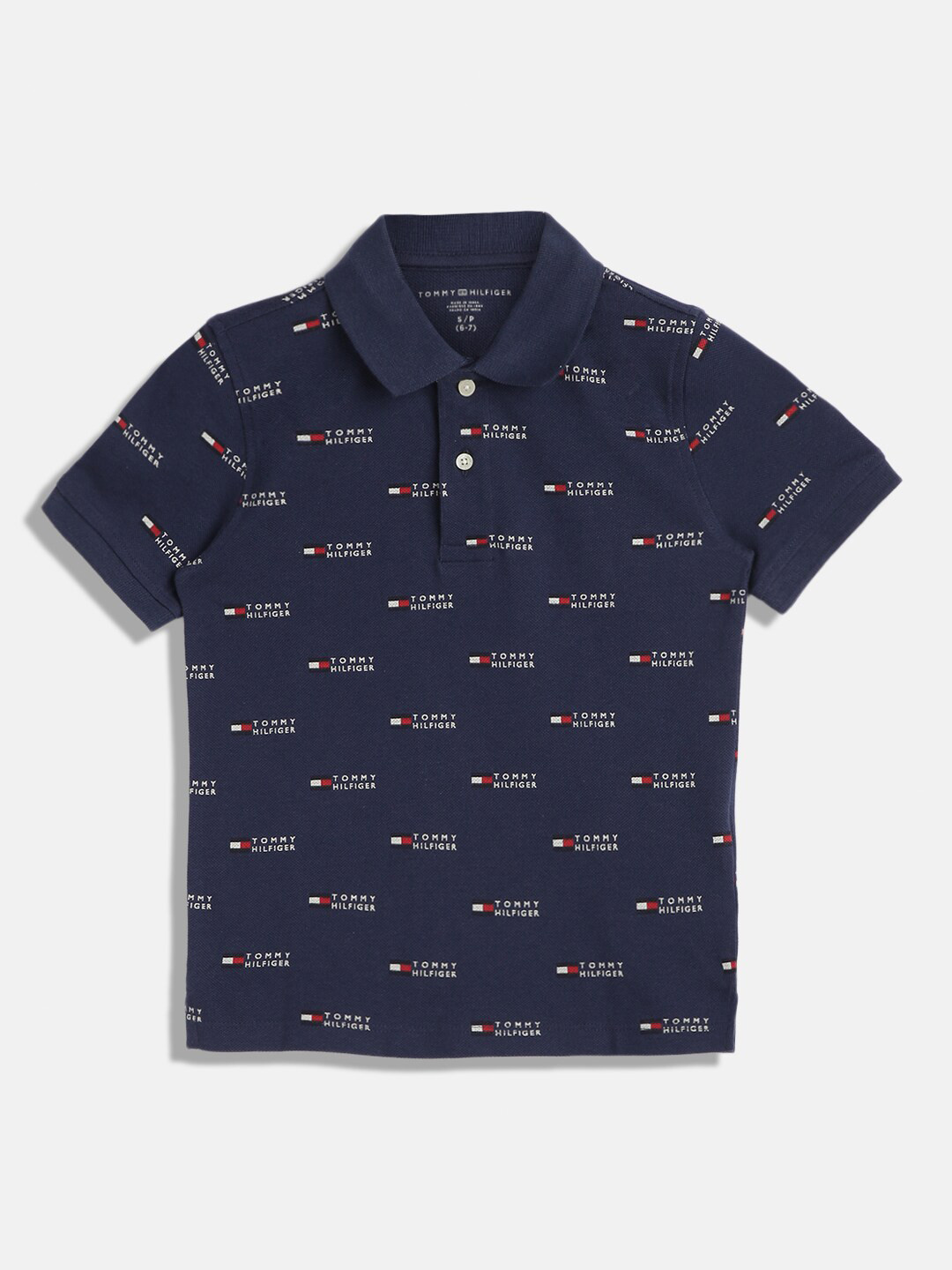 

Tommy Hilfiger Boys Brand Logo Printed Regular Fit Cotton Casual T-Shirt, Blue