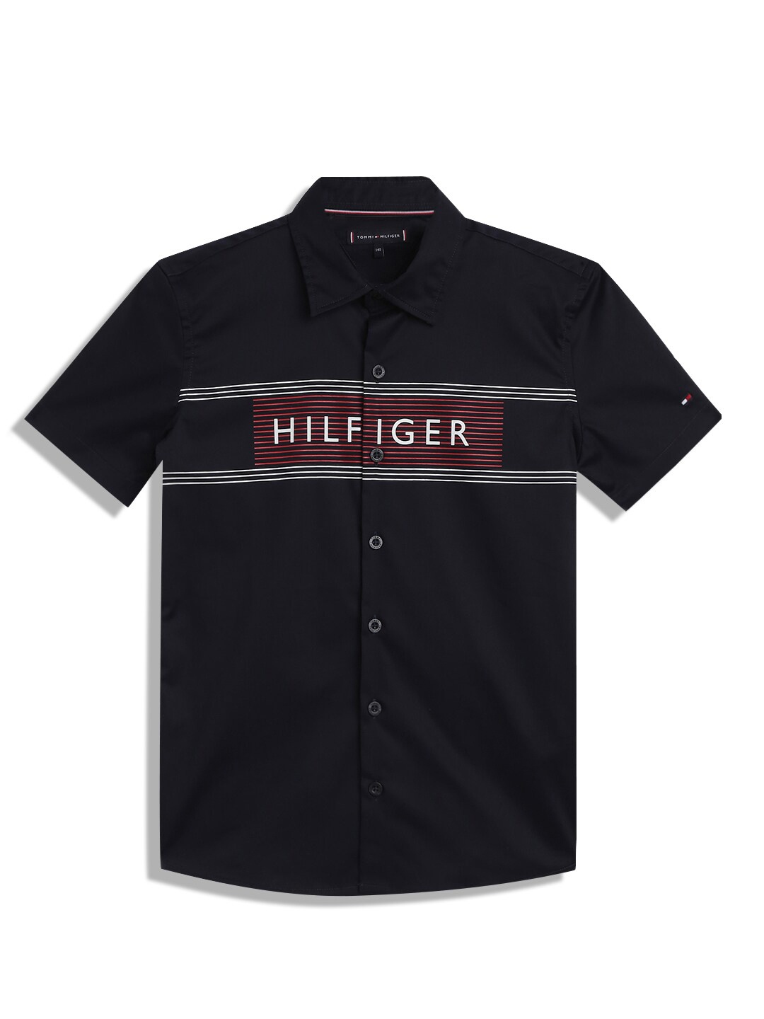 

Tommy Hilfiger Boys Brand Logo Printed Regular Fit Casual Shirt, Black